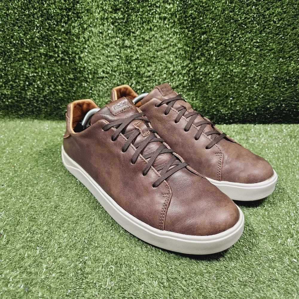 OluKai Lae'ahi Li Ili Brown Leather Drop Heel Casual Sneakers Mens Size 11.5